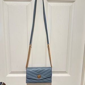 Tory Burch Kira Chevron Chain Wallet-Cloud Blue